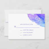 水モダン色パープルブルーRSVPカード挿入 出欠カード (正面)