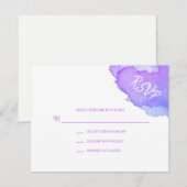 水モダン色パープルブルーRSVP挿入#LC 出欠カード (正面/裏面)