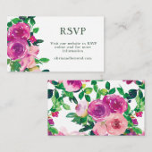水モダン色パープルマゼンタフローラRSVP エンクロージャーカード (正面/裏面)