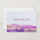 水モダン色パープルメイヴバイオレット金ゴールド結婚ズ 出欠カード (裏面)