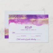 水モダン色パープルメイヴバイオレット金ゴールド結婚ズ 出欠カード (正面/裏面)