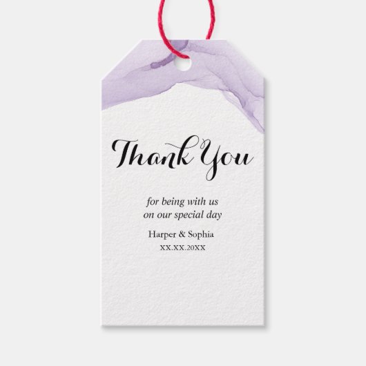 水モダン色パープル結婚の贈り物ラベル ギフトタグ (正面)