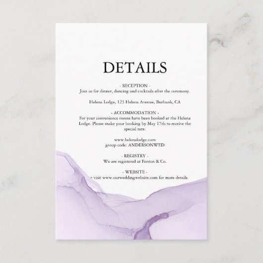 水モダン色パープル結婚ズ エンクロージャーカード (正面)