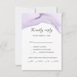 水モダン色パープル結婚ズ 出欠カード