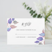 水モダン色パープル葉ズの葉結婚色 出欠カード (スタンド正面)