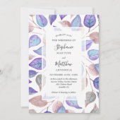 水モダン色パープル葉ズの葉結婚色 招待状 (正面)