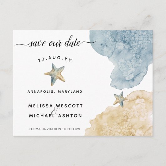 水モダン色ヒトデ沿岸救日 案内ポストカード (正面)