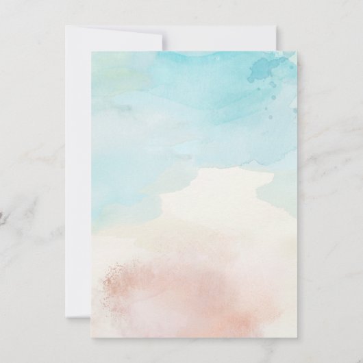 水モダン色ビーチをテーマにしたブライダルシャワー 招待状 (裏面)