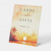 水モダン色ビーチサンセットカードとギフト 台座サイン (正面)