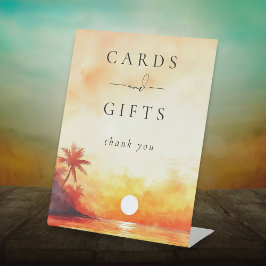 水モダン色ビーチサンセットカードとギフト 台座サイン