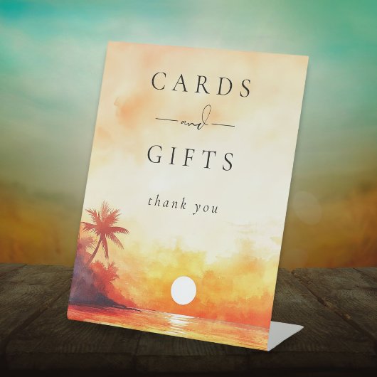 水モダン色ビーチサンセットカードとギフト 台座サイン