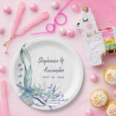 水モダン色ビーチシーシェル結婚ズ ペーパープレート (パーティー)