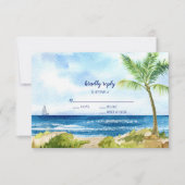 水モダン色ビーチ結婚式RSVPカード 出欠カード (正面)