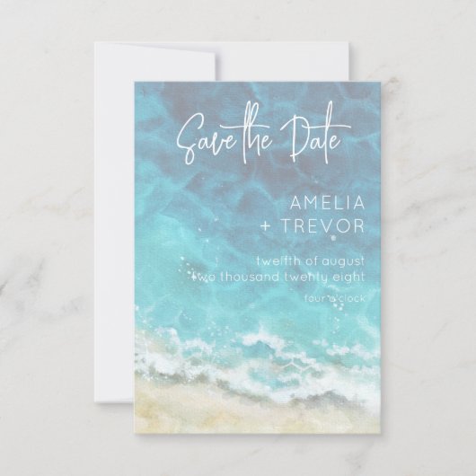 水モダン色ビーチ&海の日付カードを保存 セーブザデート (正面)