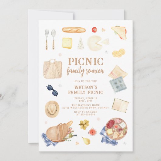 水モダン色ピクニックファミリー懇親会 招待状 (正面)