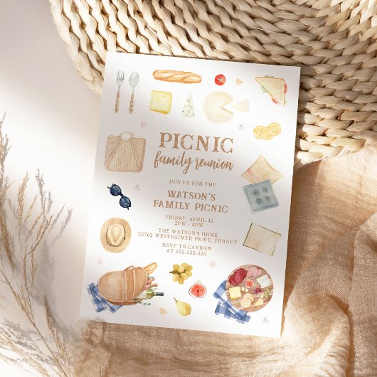水モダン色ピクニックファミリー懇親会 招待状