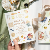 水モダン色ピクニック誕生日 招待状