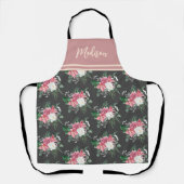 水モダン色ピンクのローズブーケのパターン名 エプロン (正面)