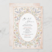 水モダン色ピンクの弓レトロ花ブライダルSh 招待状 (正面/裏面)