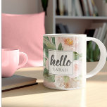 水モダン色ピンクの花&こんにちは&名前 コーヒーマグカップ<br><div class="desc">水モダン色ピンクの花&こんにちは&名前</div>