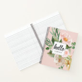 水モダン色ピンクの花&こんにちは&名前 ノートブック (内部)