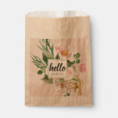 水モダン色ピンクの花&こんにちは&名前 フェイバーバッグ (正面)