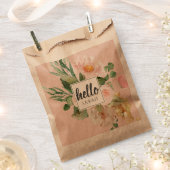 水モダン色ピンクの花&こんにちは&名前 フェイバーバッグ (クリップ留めされた状態)