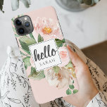 水モダン色ピンクの花&こんにちは&名前 iPhone 11Pro MAXケース<br><div class="desc">水モダン色ピンクの花&こんにちは&名前</div>