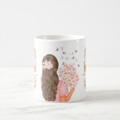 水モダン色ピンクの花Mモノグラム コーヒーマグカップ (中央)