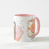 水モダン色ピンクの花Mモノグラム マグカップ (正面右)