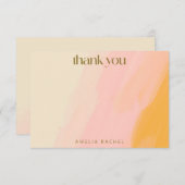 水モダン色ピンクイエローカスタムバルミツワー サンキューカード (正面/裏面)