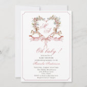 水モダン色ピンククレストロックンホースベビー庄 招待状 (正面)