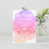 水モダン色ピンクスターバルミツワー招待状 招待状 (スタンド正面)