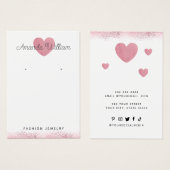 水モダン色ピンクハートイヤリング表示カード (正面&裏面)