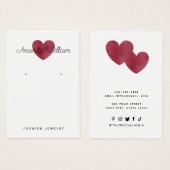 水モダン色ピンクハートイヤリング表示カード (正面&裏面)
