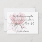 水モダン色ピンクフローラ結婚ズ サンキューカード (裏面)