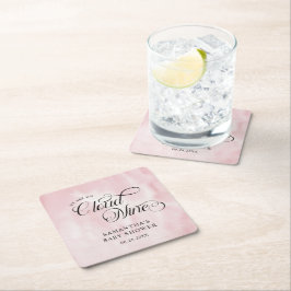 水モダン色ピンク雲9赤ちゃんシャワー スクエアペーパーコースター