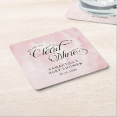 水モダン色ピンク雲9赤ちゃんシャワー スクエアペーパーコースター (アングル)