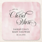水モダン色ピンク雲9赤ちゃんシャワー スクエアペーパーコースター (正面)
