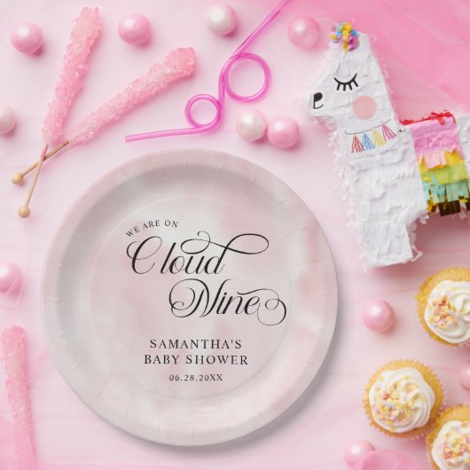 水モダン色ピンク雲9赤ちゃんシャワー ペーパープレート (パーティー)