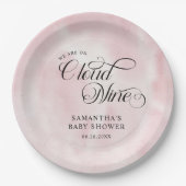 水モダン色ピンク雲9赤ちゃんシャワー ペーパープレート (正面)
