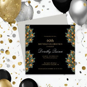 水モダン色ピーコックフェザー誕生日 招待状