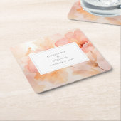 水モダン色ピーチフローラ結婚ズ スクエアペーパーコースター (アングル)