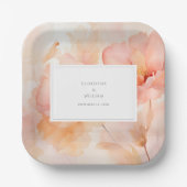 水モダン色ピーチフローラ結婚ズ ペーパープレート (正面)