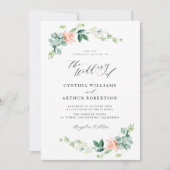 水モダン色ピーチフローラ結婚式招待状 招待状 (正面)