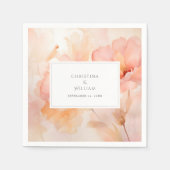 水モダン色ピーチ結婚フラーズ スタンダードカクテルナプキン (正面)