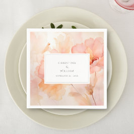 水モダン色ピーチ結婚フラーズ スタンダードカクテルナプキン