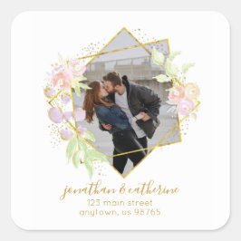 水モダン色フォト差出人住所 スクエアシール