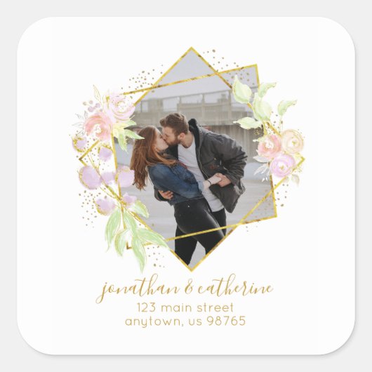 水モダン色フォト差出人住所 スクエアシール (正面)