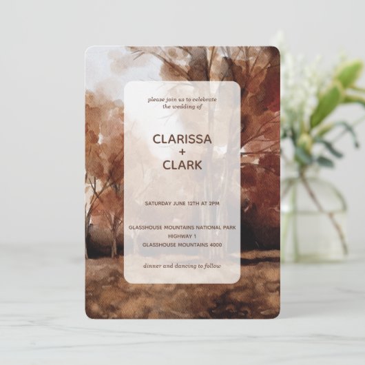 水モダン色フォレスト秋横結婚景 招待状 (スタンド正面)